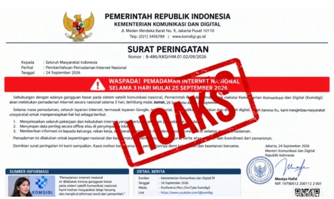 Komdigi Tegaskan Isu Pemadaman Internet Nasional 25-27 September 2026 Hoaks