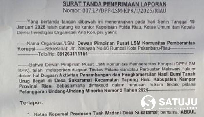 7 Bulan Tanpa Kepastian, Pelapor Desak Polda Riau Usut Dugaan Pelanggaran UU Minerba di Sukaramai