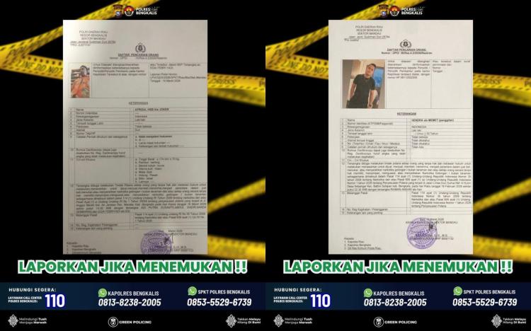 Polres Bengkalis Terbitkan DPO Dua Terduga Kasus Narkotika, Minta Masyarakat Segera Melapor