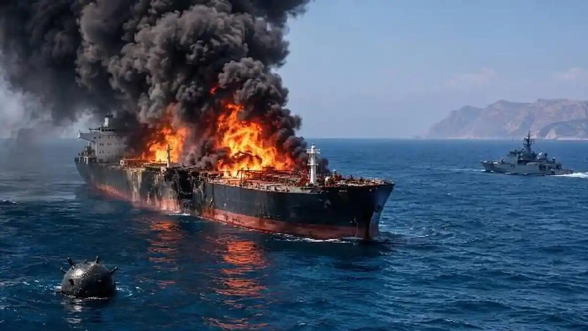 Dua Super-Tanker Minyak Terbakar di Selat Hormuz, Iran Sebut Hantam Ranjau Laut