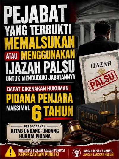 Penggunaan Ijazah Palsu Bisa Berujung Penjara dan Kehilangan Jabatan