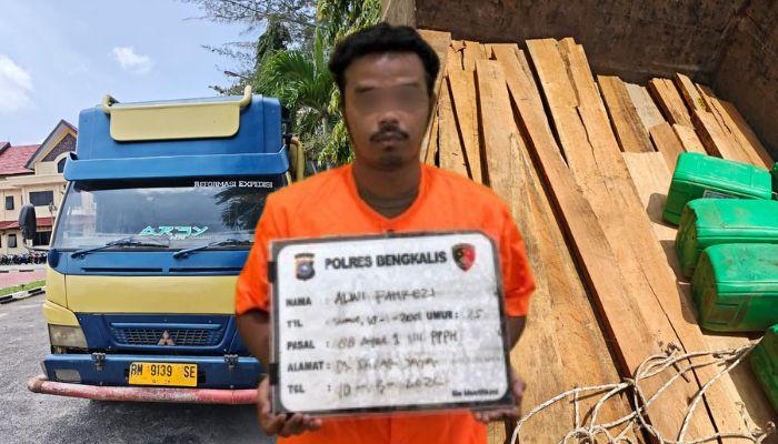 Polres Bengkalis Gagalkan Pengangkutan Kayu Ilegal, Truk Colt Diesel Diamankan