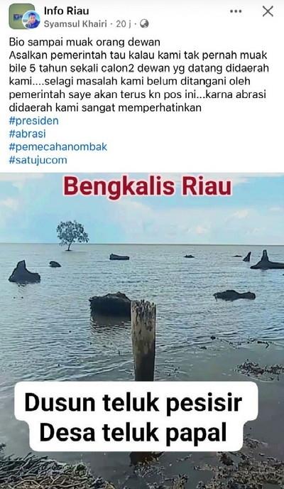 Abrasi di Teluk Pesisir Bengkalis Viral, Warga Sindir Dewan dan Desak Pemerintah Bertindak