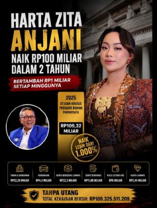Harta Zita Anjani Tembus Rp109 Miliar, Naik Rp100 Miliar dalam Dua Tahun