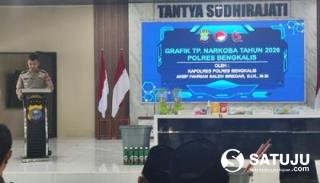 Konferensi Pers Kapolres Bengkalis AKBP Fahrian Saleh Siregar: 8,23 Kg Sabu dan 5.005 Ekstasi Dimusnahkan, 413 Kasus Diungkap hingga Juli