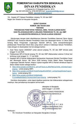 Disdik Bengkalis Terbitkan SE Awal Tahun Ajaran 2026/2027, MPLS Ramah Digelar 13–17 Juli