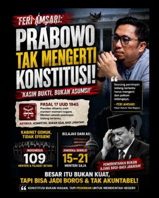 Kritik Feri Amsari ke Prabowo: Kabinet Gemuk Dinilai Tak Sejalan dengan Konstitusi