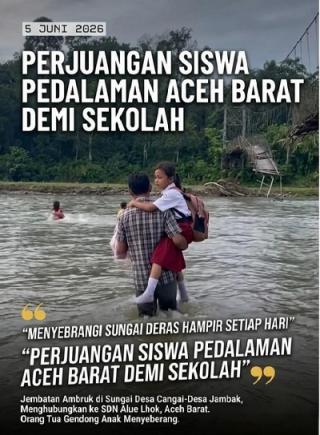 Jembatan Ambruk di Aceh Barat, Orang Tua Terobos Sungai Antar Anak Sekolah