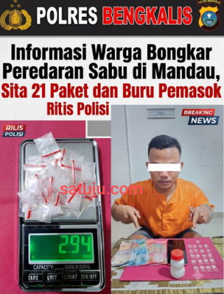 Informasi Warga Bongkar Peredaran Sabu di Mandau, Polisi Sita 21 Paket dan Buru Pemasok